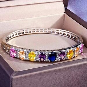 Multicolor Cubic Zirconia Sterling Silver Bangle Bracelet